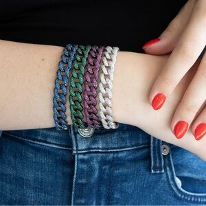 Multicolor Cuban Link Zirconia Chain Bracelets, Colored Bracelet, Pave Cz
